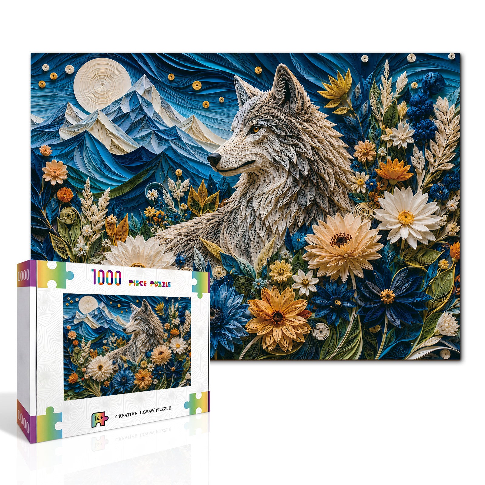 kaayee-cardboard-puzzle-moonlit-wolf-garden-1000-teile-eco-white-board image 2