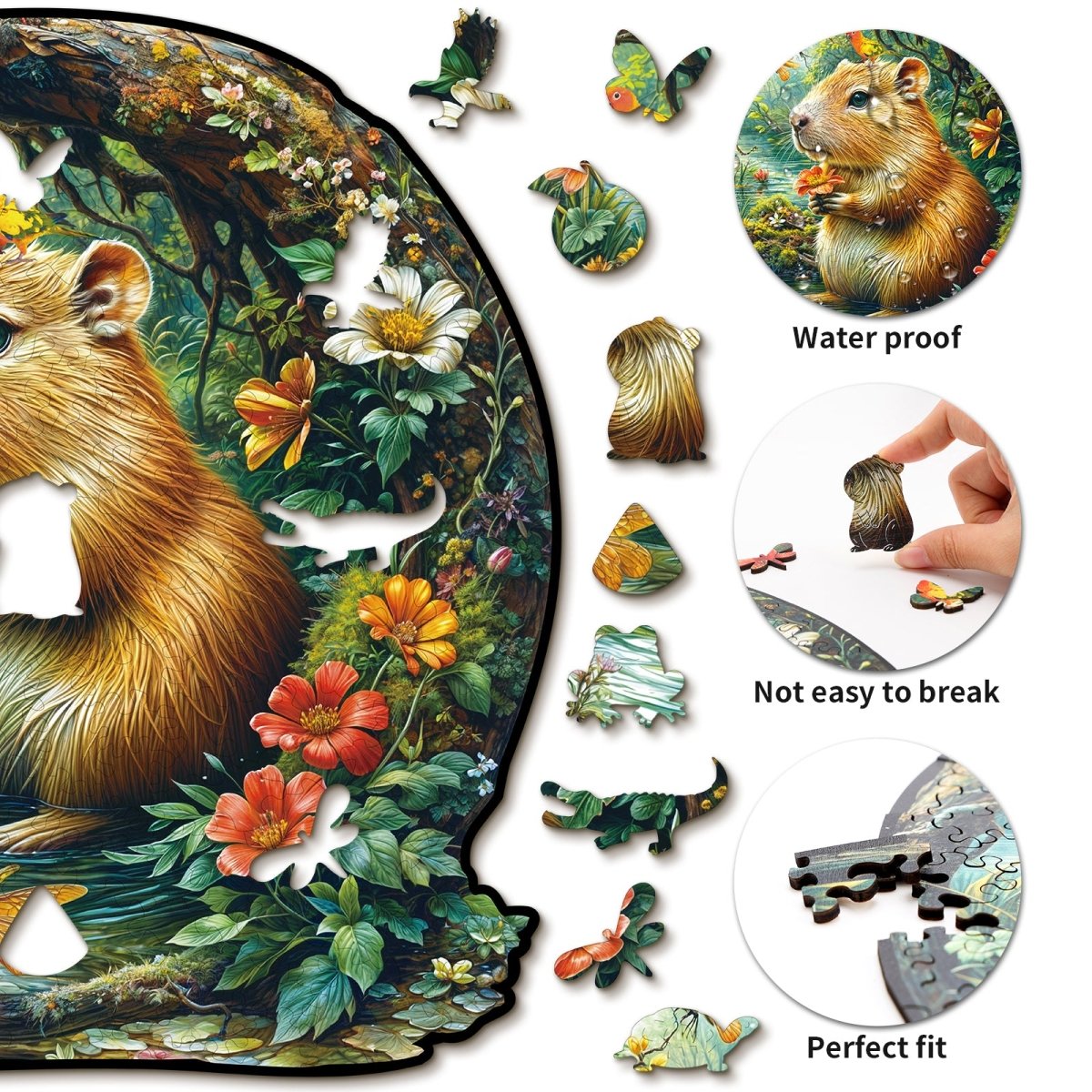kaayee-wooden-puzzle-capybara-holzpuzzle-m-teich-blumen image 2