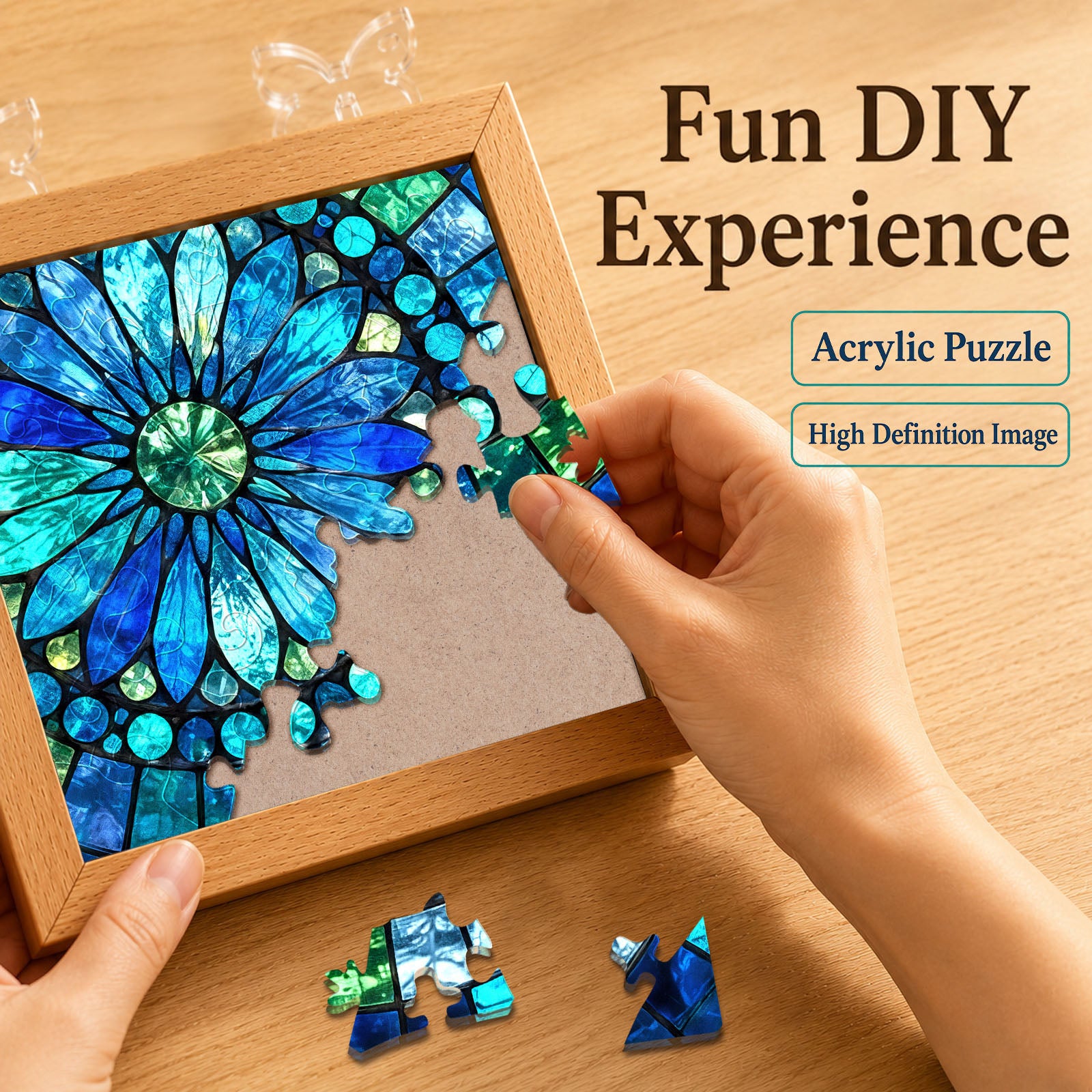 kaayee-night-light-sapphire-bloom-acryl-puzzle-nachtlicht-holzrahmen image 2