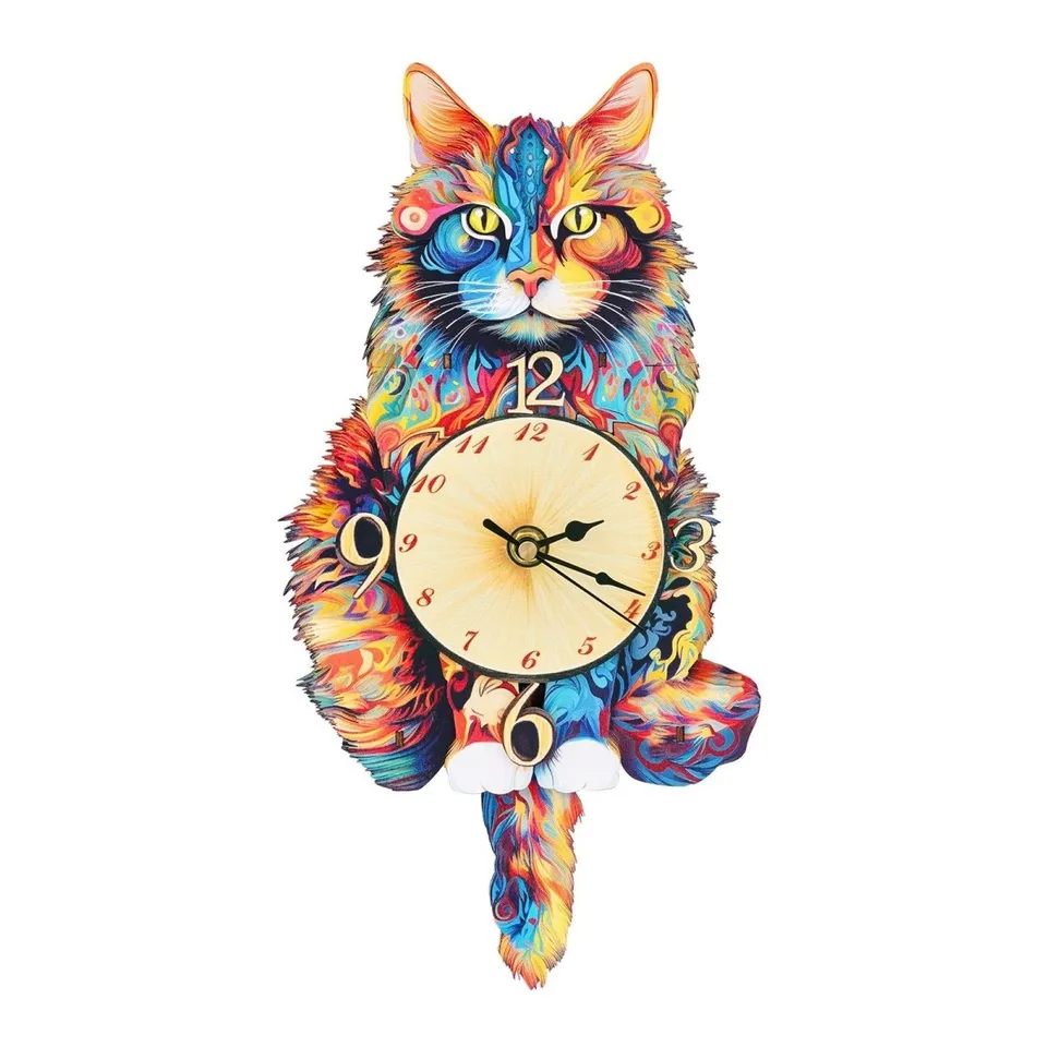 kaayee-clock-kit-maine-coon-cat-holzuhr-3d-puzzle-bunt image 1