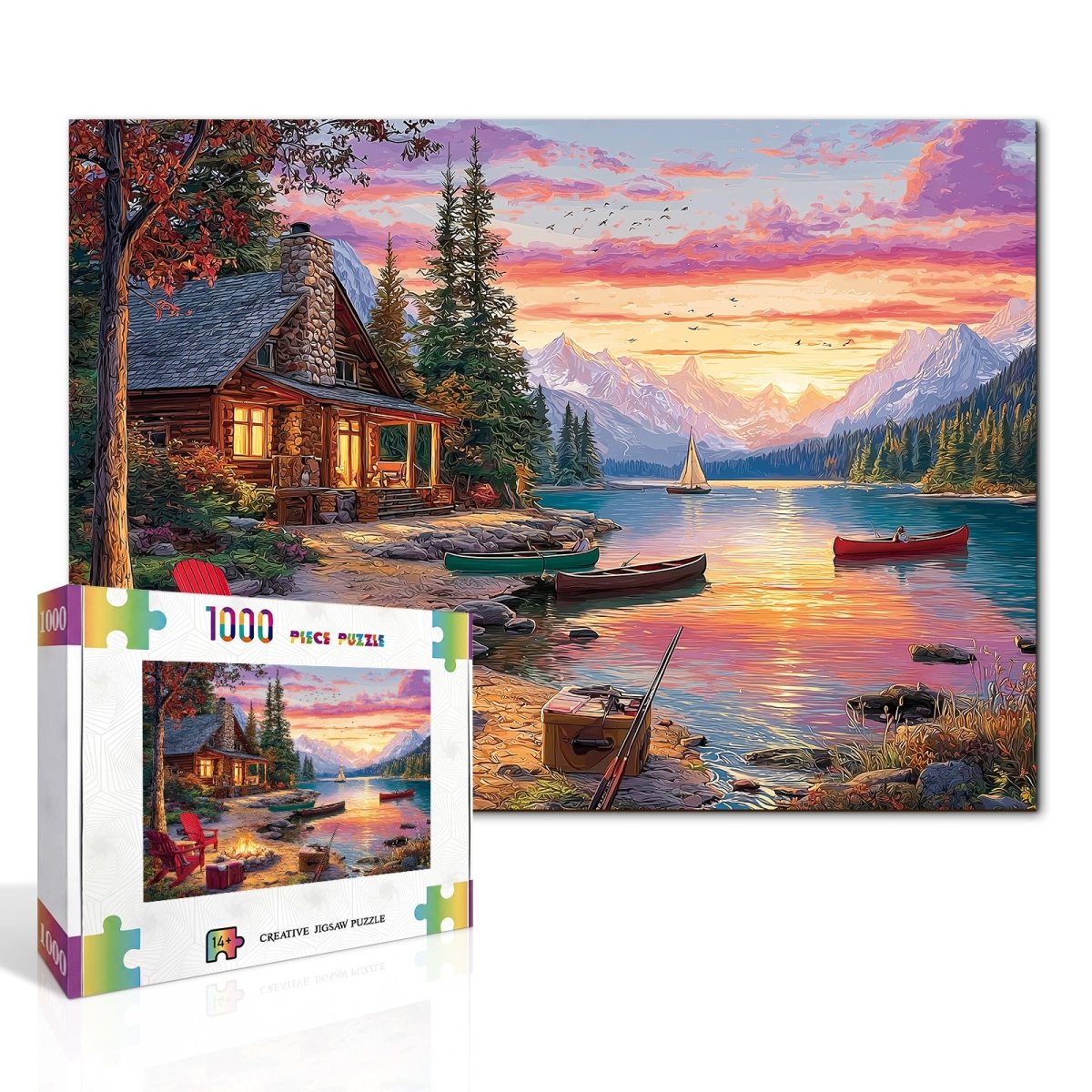 kaayee-cardboard-puzzle-twilight-lake-1000-teile-see-abendrot image 2