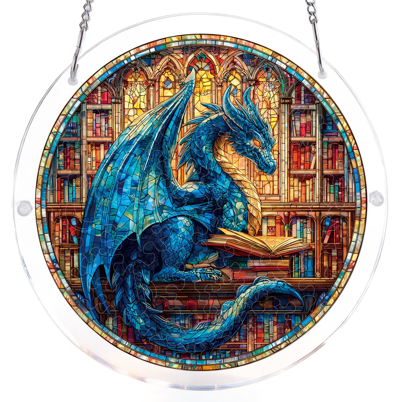 kaayee-suncatcher-blue-dragon-library-fensterbild-large-acryl image 7