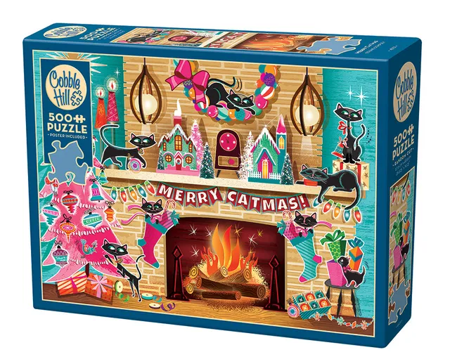 cobble-hill-500-piece-merry-catmas-puzzle-500-teile-katzen image 1