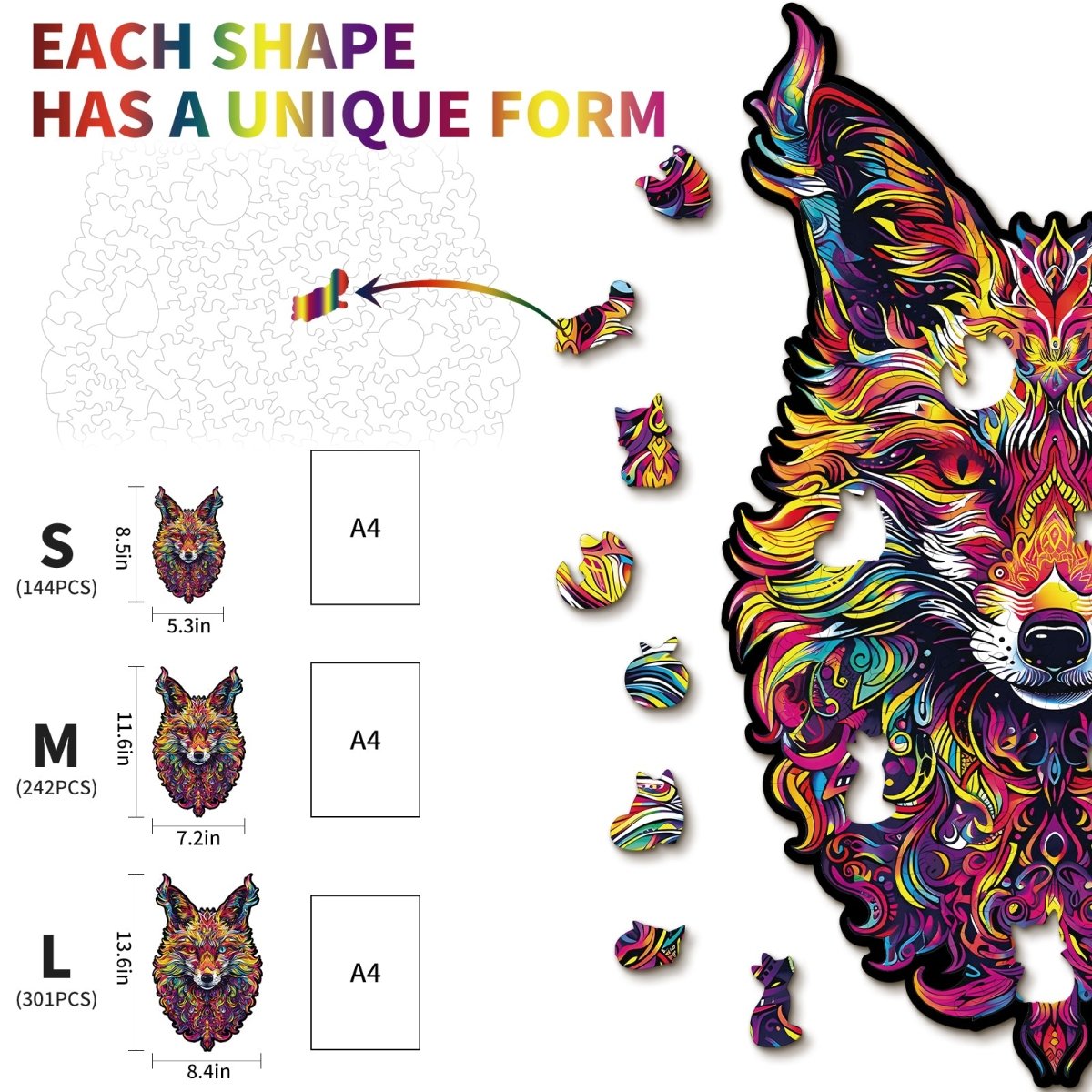kaayee-wooden-puzzle-gorgeous-fox-holzpuzzle-medium-bunt image 5