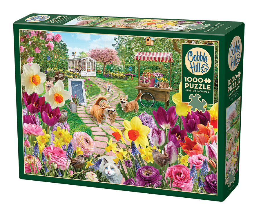 cobble-hill-1000-teile-springtime-frolic-puzzle-garten-hunde image 1