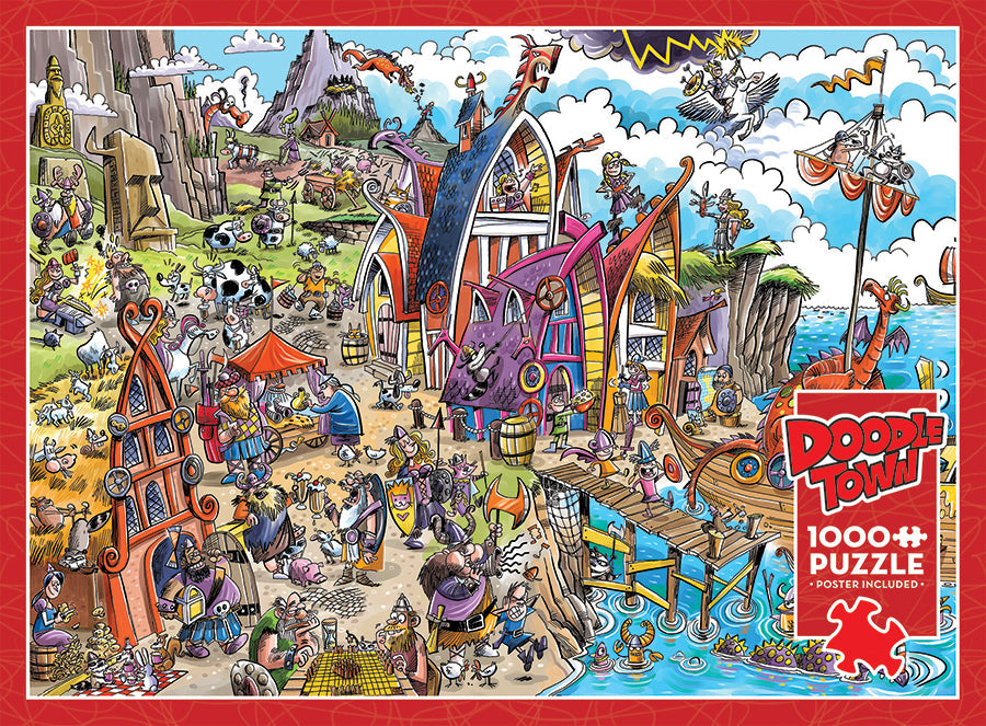 cobble-hill-1000-piece-doodletown-viking-village-puzzle-1000-teile-lustig image 5