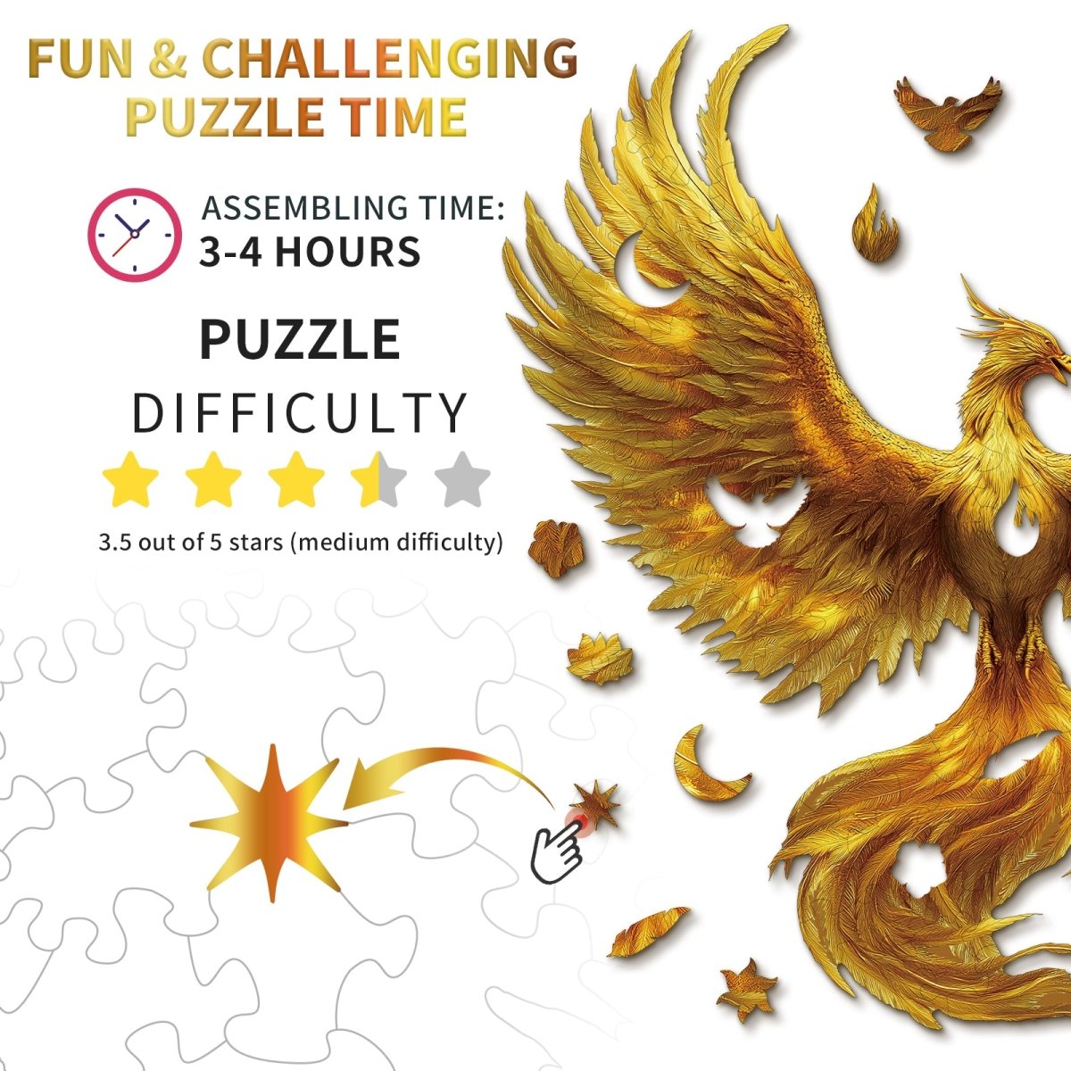 kaayee-wooden-puzzle-golden-feather-phoenix-holzpuzzle-medium image 4
