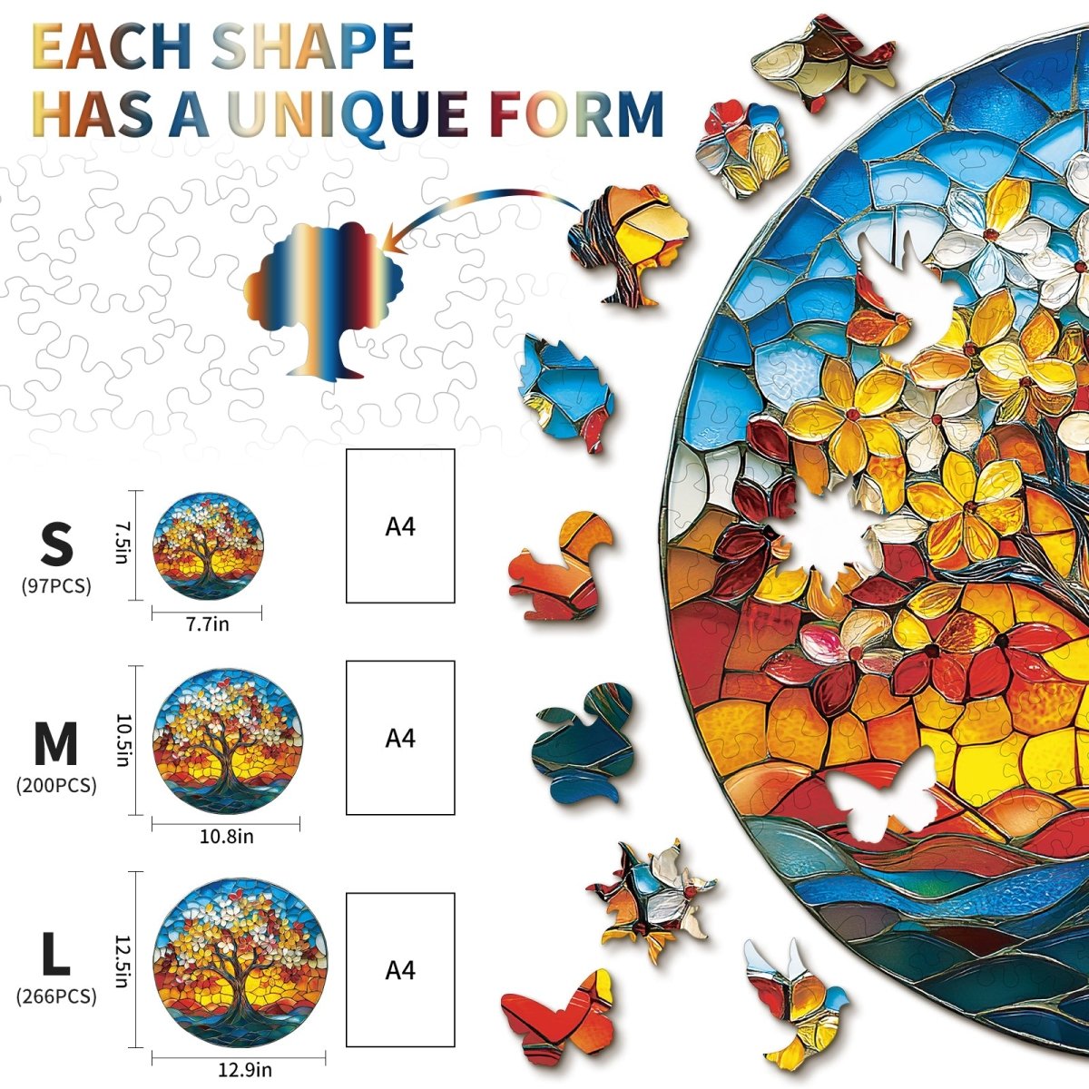 kaayee-wooden-puzzle-colorful-glass-tree-holzpuzzle-medium-bunt image 4