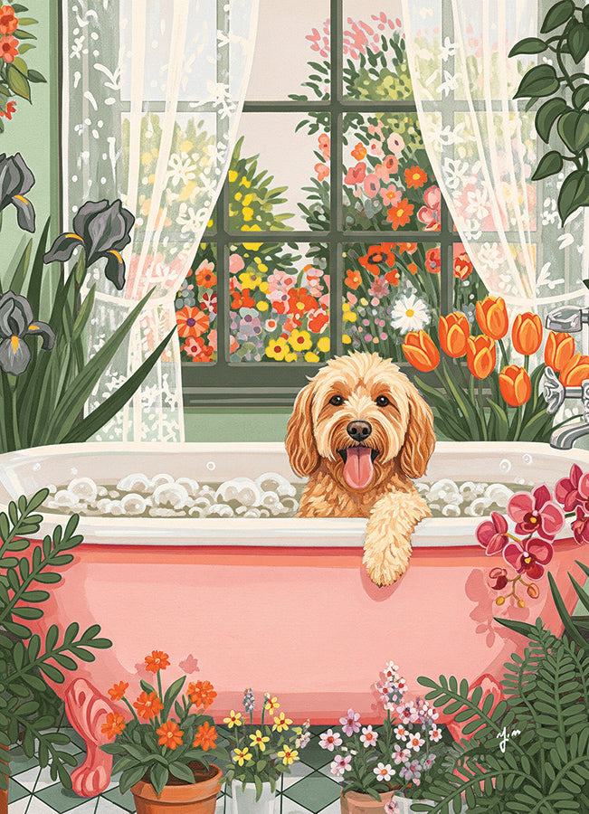 cobble-hill-bloom-and-bubbles-puzzle-500-teile-hund-badewanne image 2