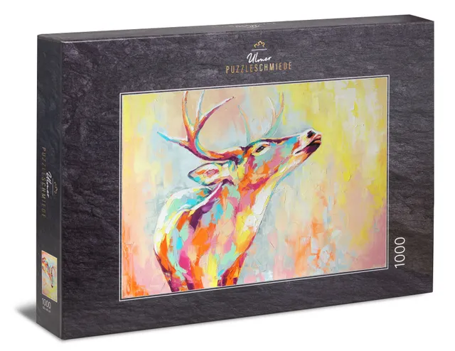ulmer-puzzleschmiede-puzzle-1000-teile-bunter-hirsch-tier-puzzle-kunst image 1