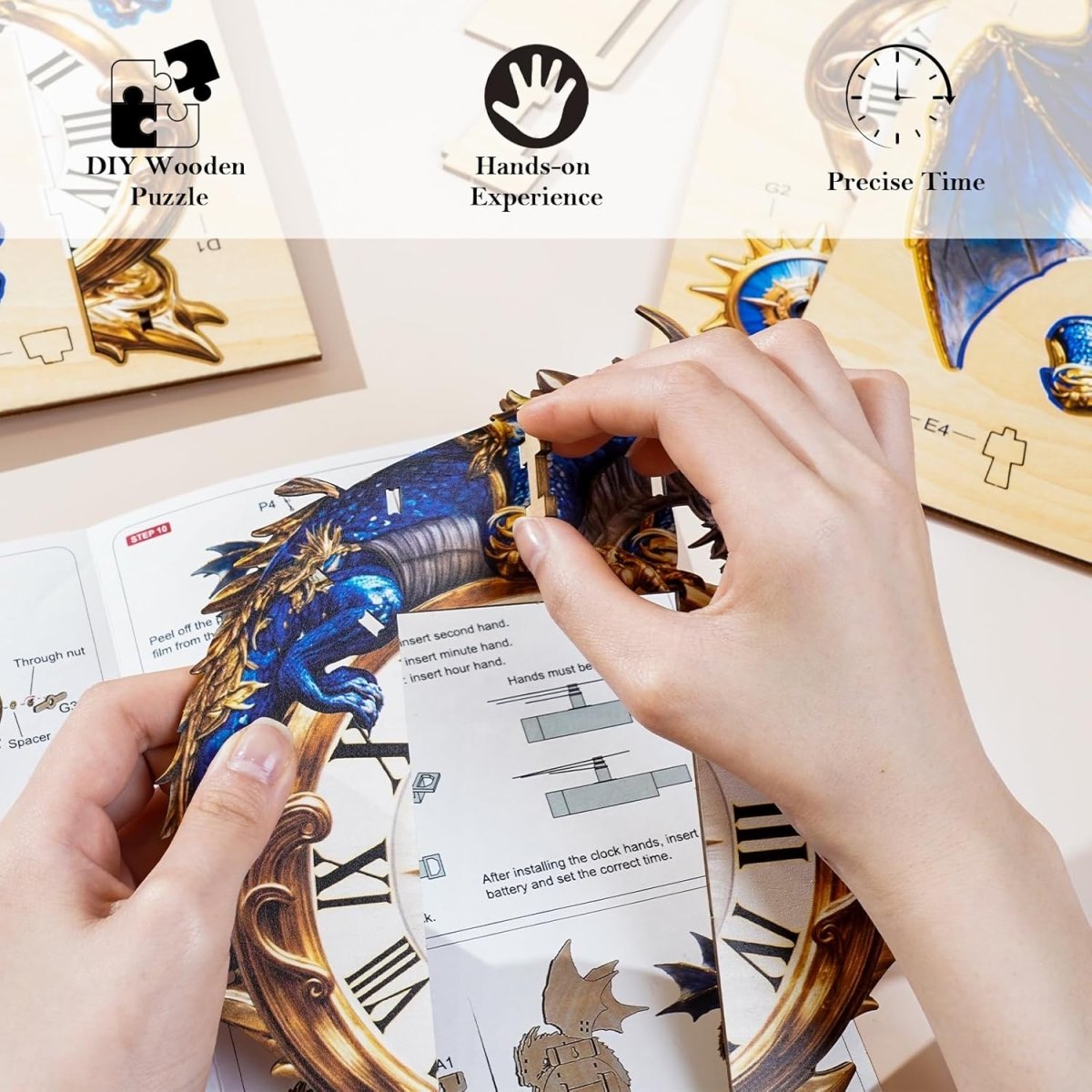 kaayee-clock-kit-blue-dragon-holzuhr-3d-puzzle-bausatz image 3