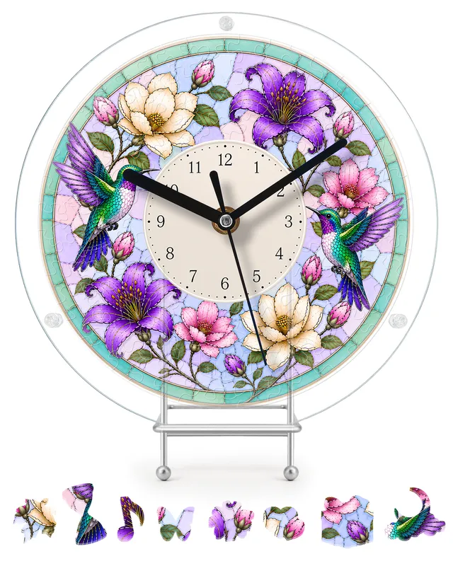 kaayee-hummingbird-puzzleuhr-regular-size-acryl-kolibri image 1