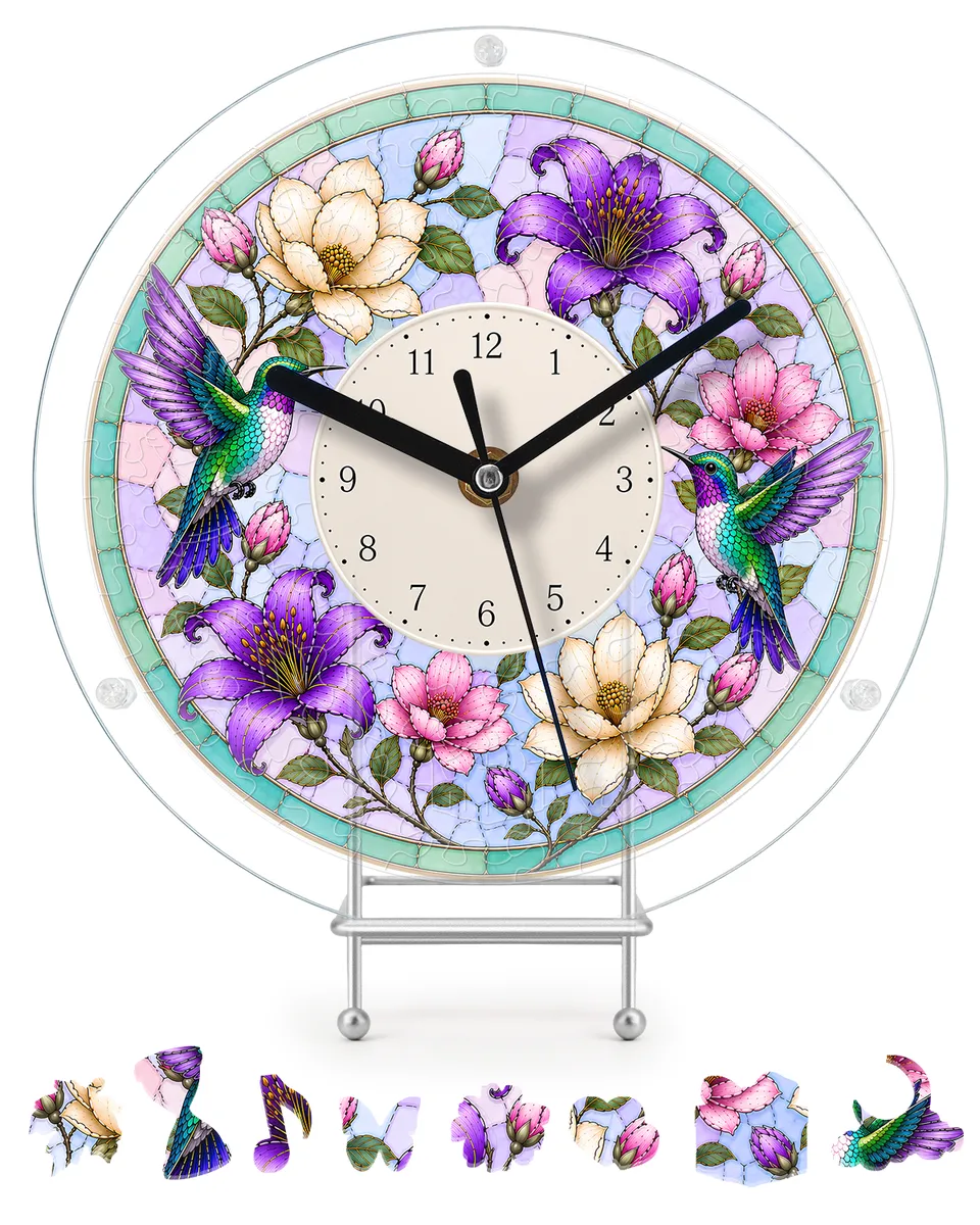 kaayee-hummingbird-puzzleuhr-regular-size-acryl-kolibri image 1