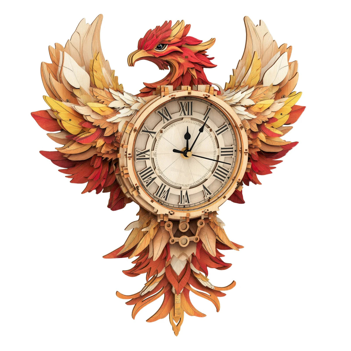 kaayee-clock-kit-phoenix-puzzle-uhr-holz-rot-gold image 1
