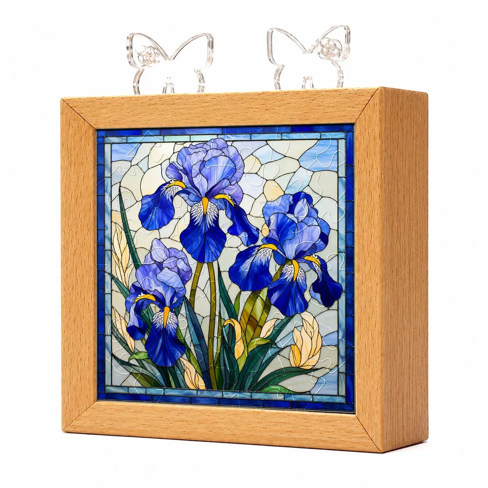 kaayee-night-light-royal-iris-bloom-acryl-nachtlicht-holzrahmen image 1