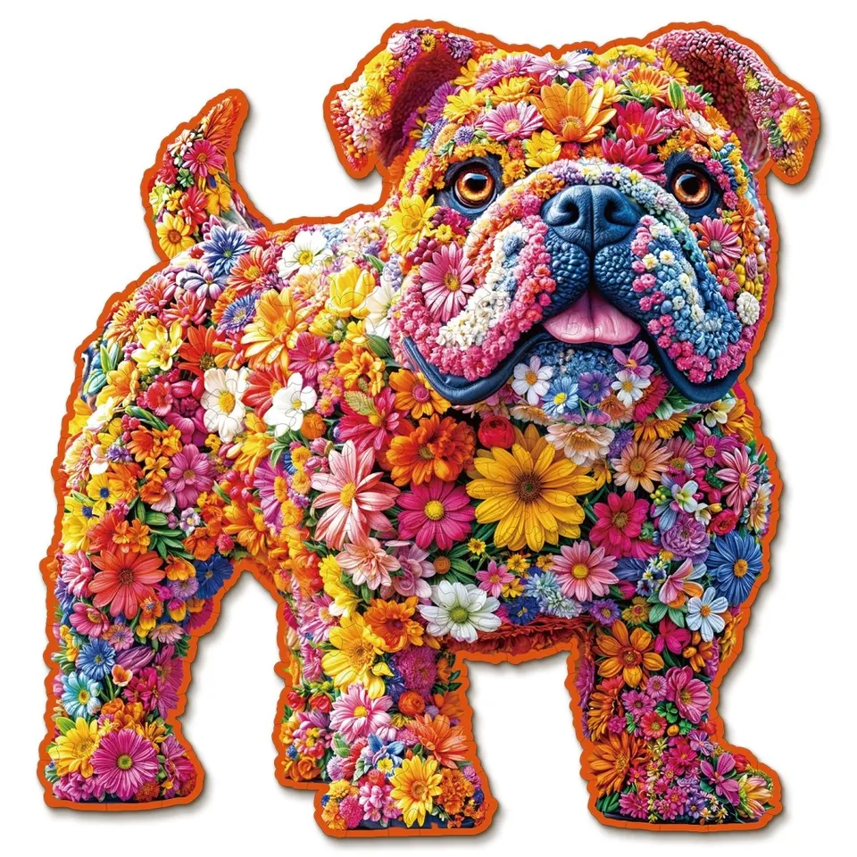 kaayee-flower-dog-holzpuzzle-medium-bulldogge image 1