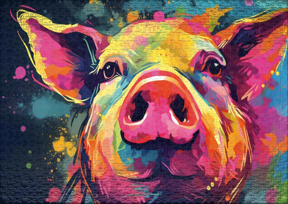 ulmer-puzzleschmiede-kunterbunte-sauerei-puzzle-1000-teile-schwein-bunt image 1