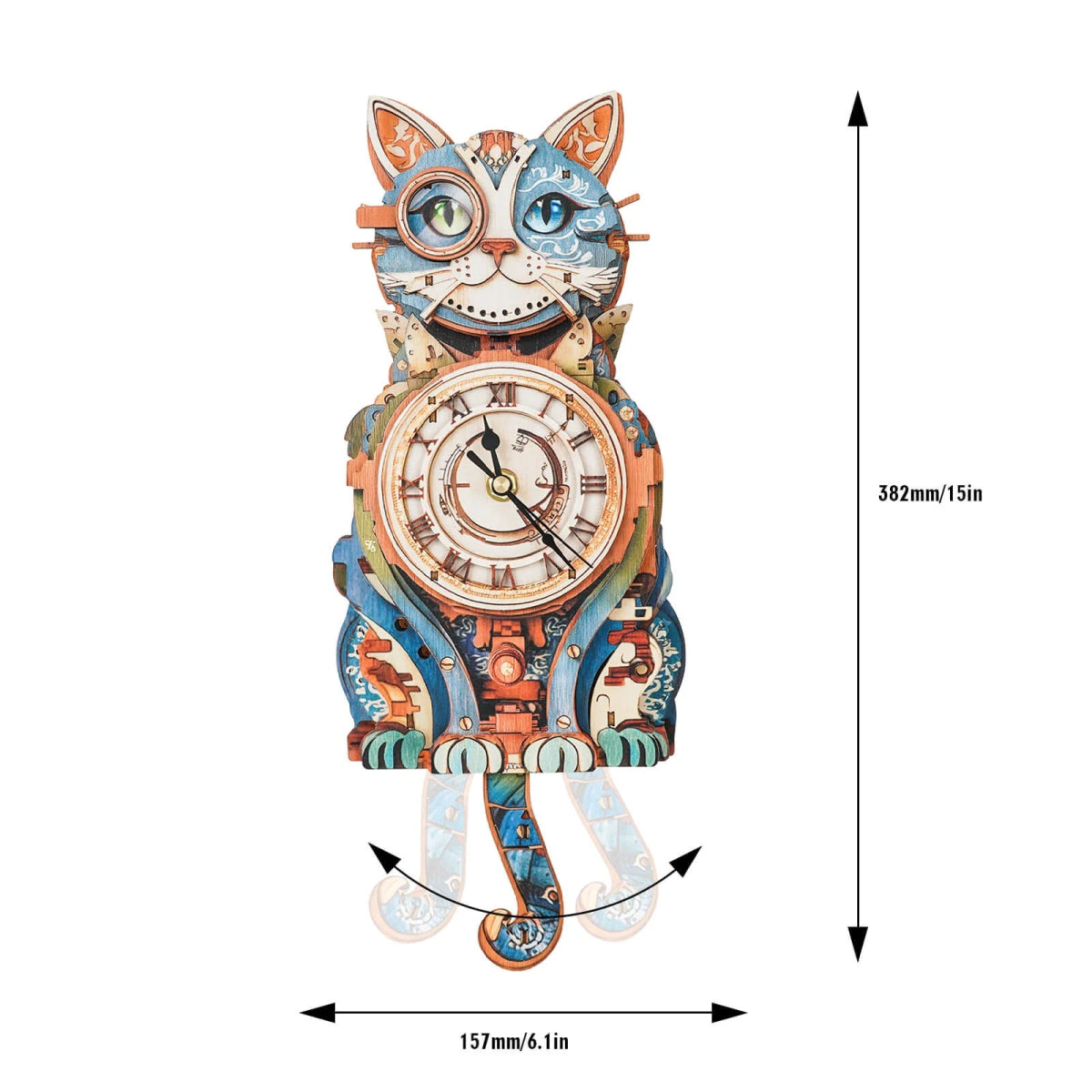 kaayee-cat-detective-uhr-bausatz-holz-katze image 3