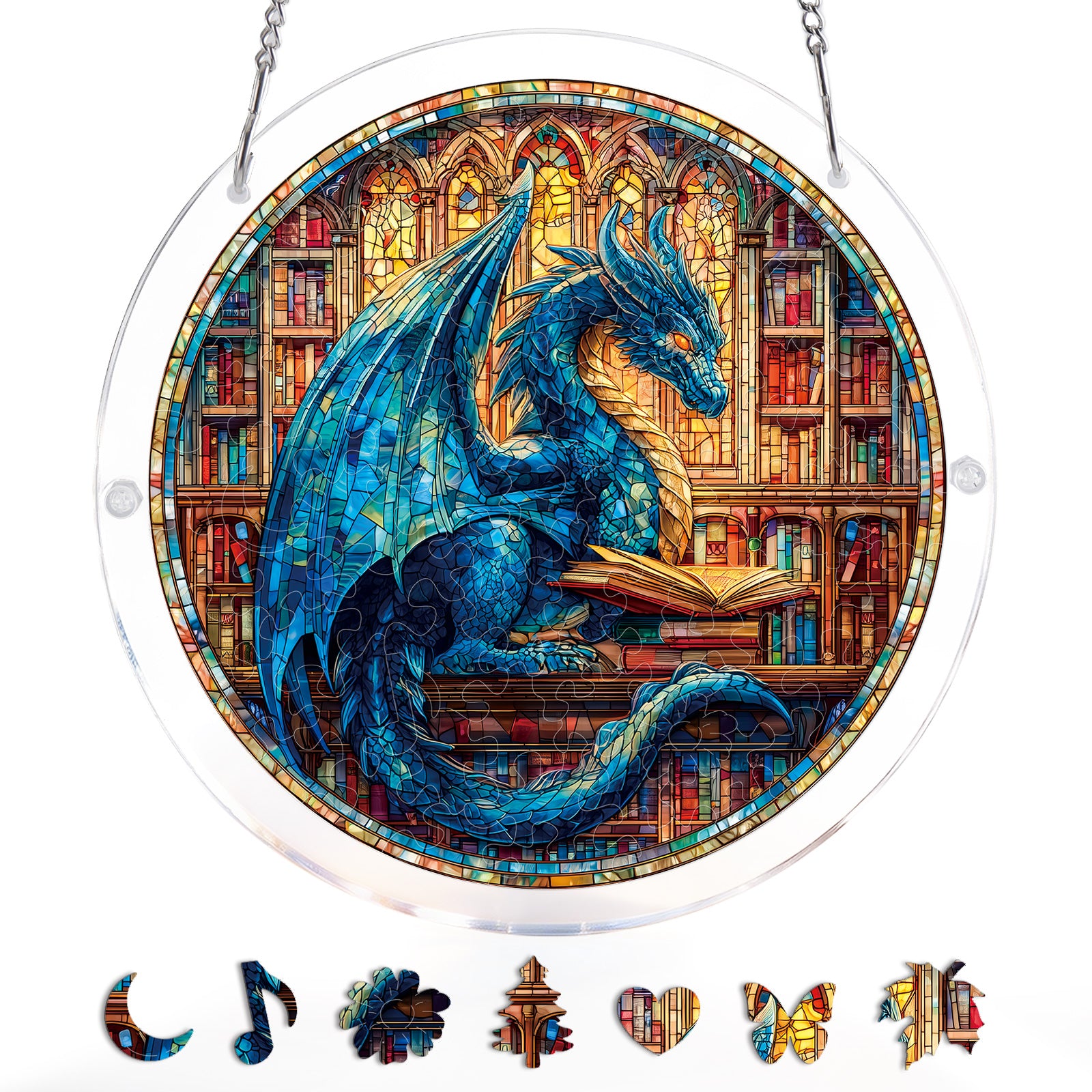 kaayee-suncatcher-blue-dragon-library-fensterbild-large-acryl image 3