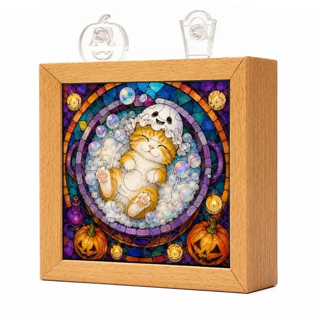 kaayee-cauldron-kitten-acryl-puzzle-nachtlicht-holzrahmen-katze image 1