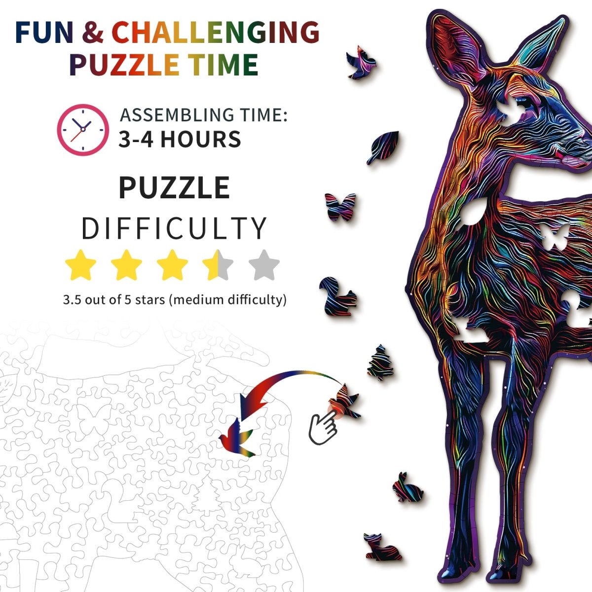 kaayee-colorful-deer-holzpuzzle-medium-bunter-hirsch-tier image 4