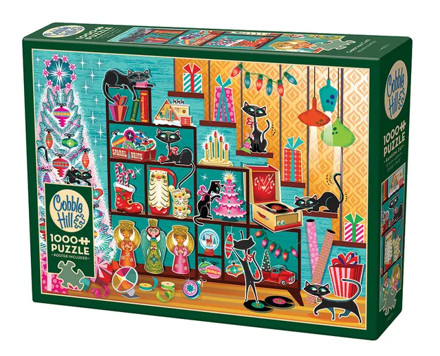cobble-hill-1000-piece-christmas-cats-puzzle-1000-teile-katzen image 1