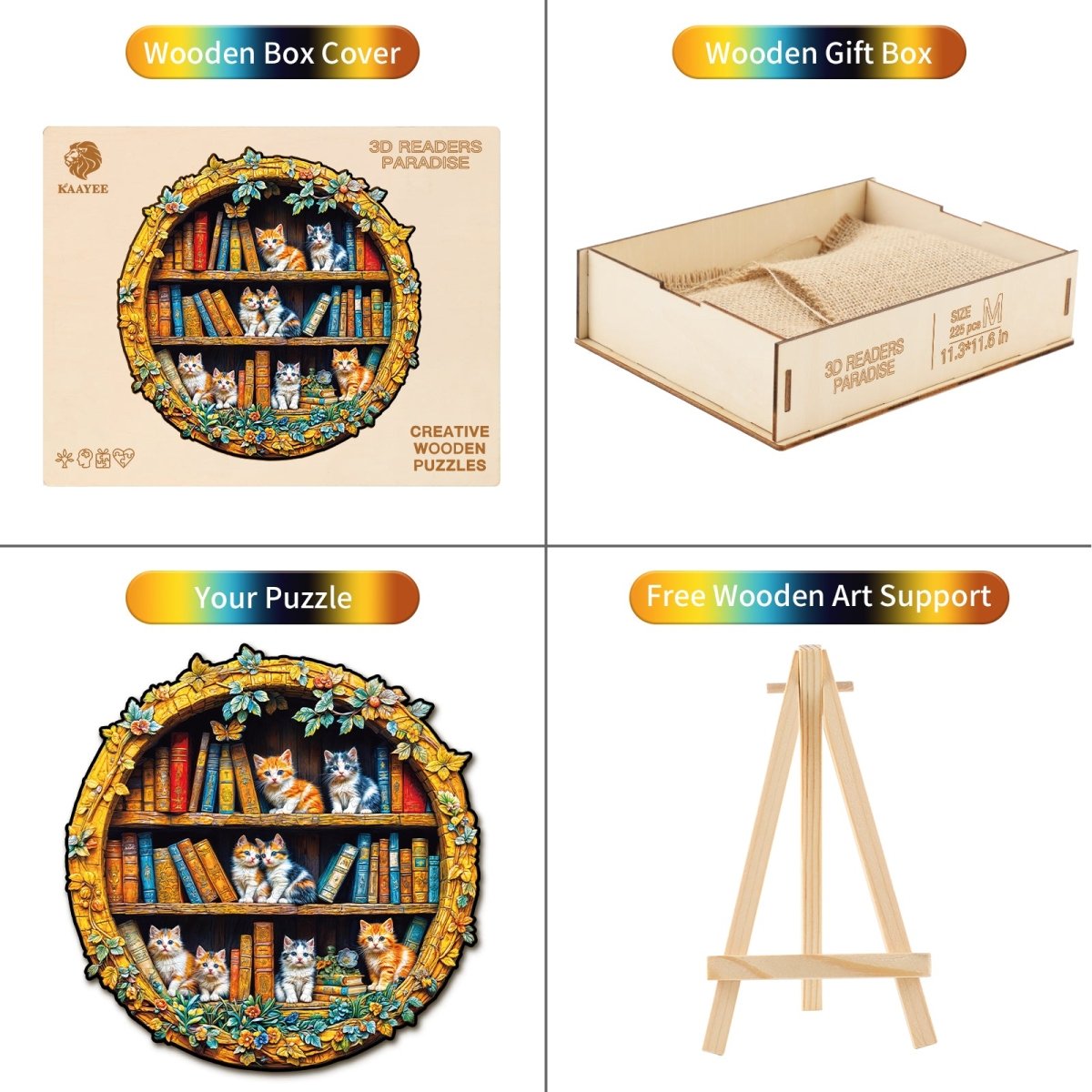 kaayee-wooden-puzzle-readers-paradise-holzpuzzle-katzen-b-cherregal image 3