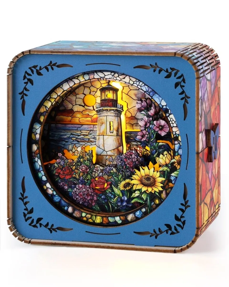 kaayee-night-light-leuchtturm-holz-puzzle-lampe-buntglas image 1