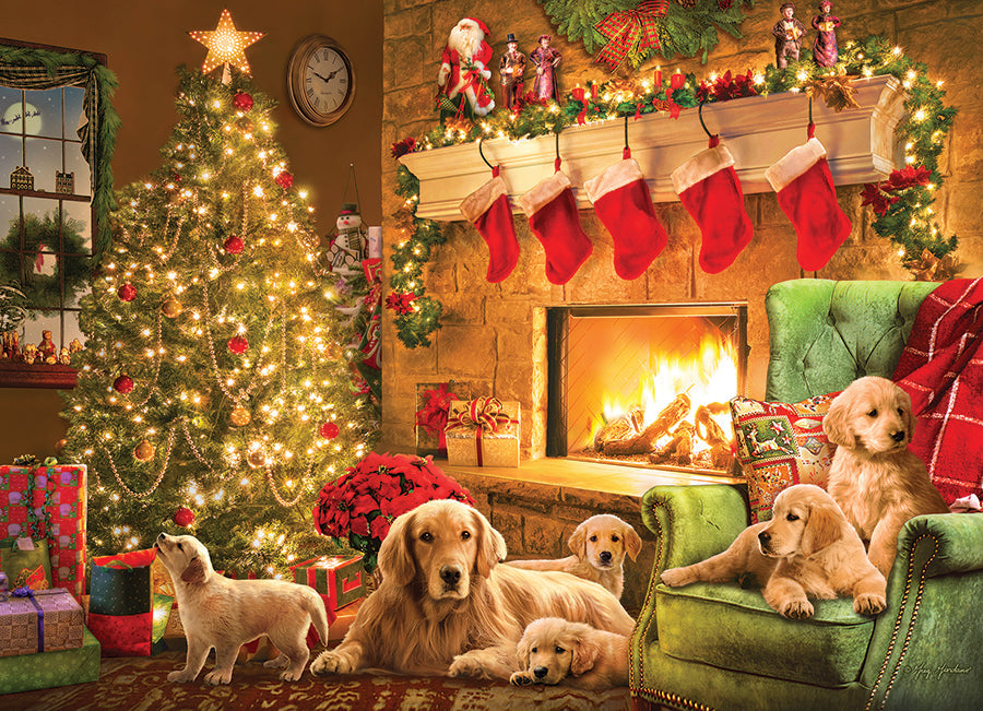 cobble-hill-cozy-fireplace-puzzle-1000-teile-weihnachten-welpen image 2