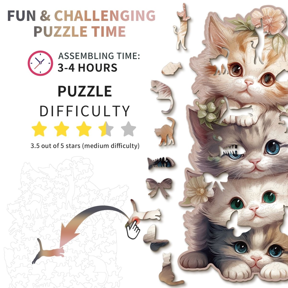 kaayee-cute-kitten-holzpuzzle-medium-katzenmotiv-holz image 4