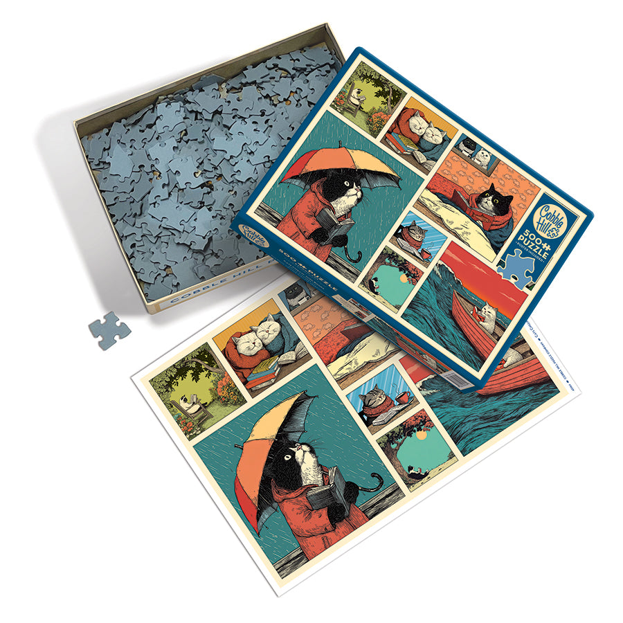 cobble-hill-cats-chillin-with-books-puzzle-500-teile-katzen image 3