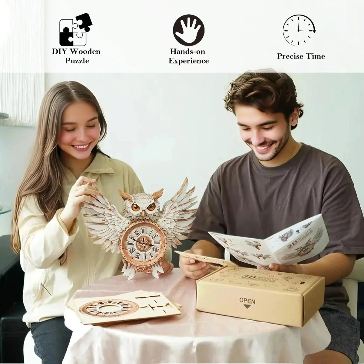 kaayee-clock-kit-snowy-owl-wanduhr-holz-3d-puzzle image 4