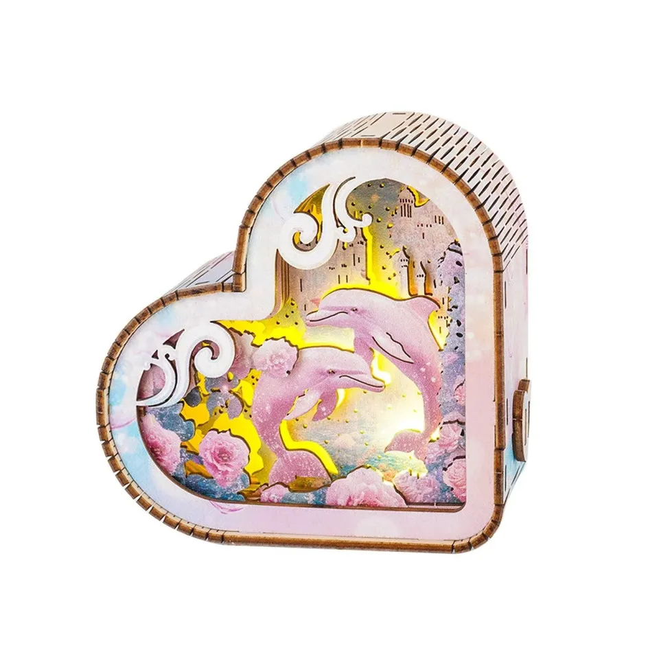 kaayee-night-light-dolphin-paradise-3d-holzpuzzle-herz image 1