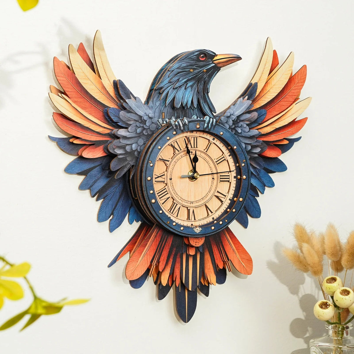 kaayee-clock-kit-raven-3d-holzpuzzle-uhr-mit-pendel image 6
