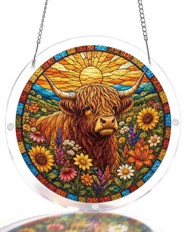 kaayee-blooming-highland-cow-suncatcher-fensterbild-medium-acryl image 1
