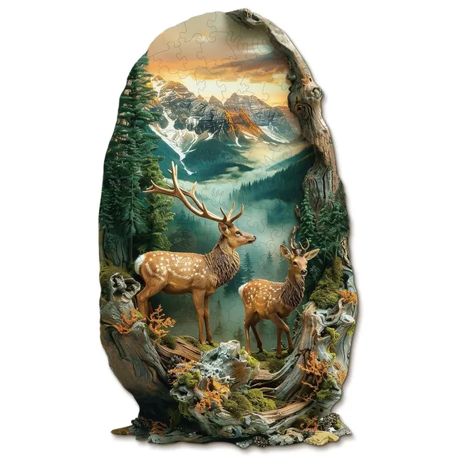 kaayee-wooden-puzzle-hirsch-im-wald-medium-holzpuzzle image 1