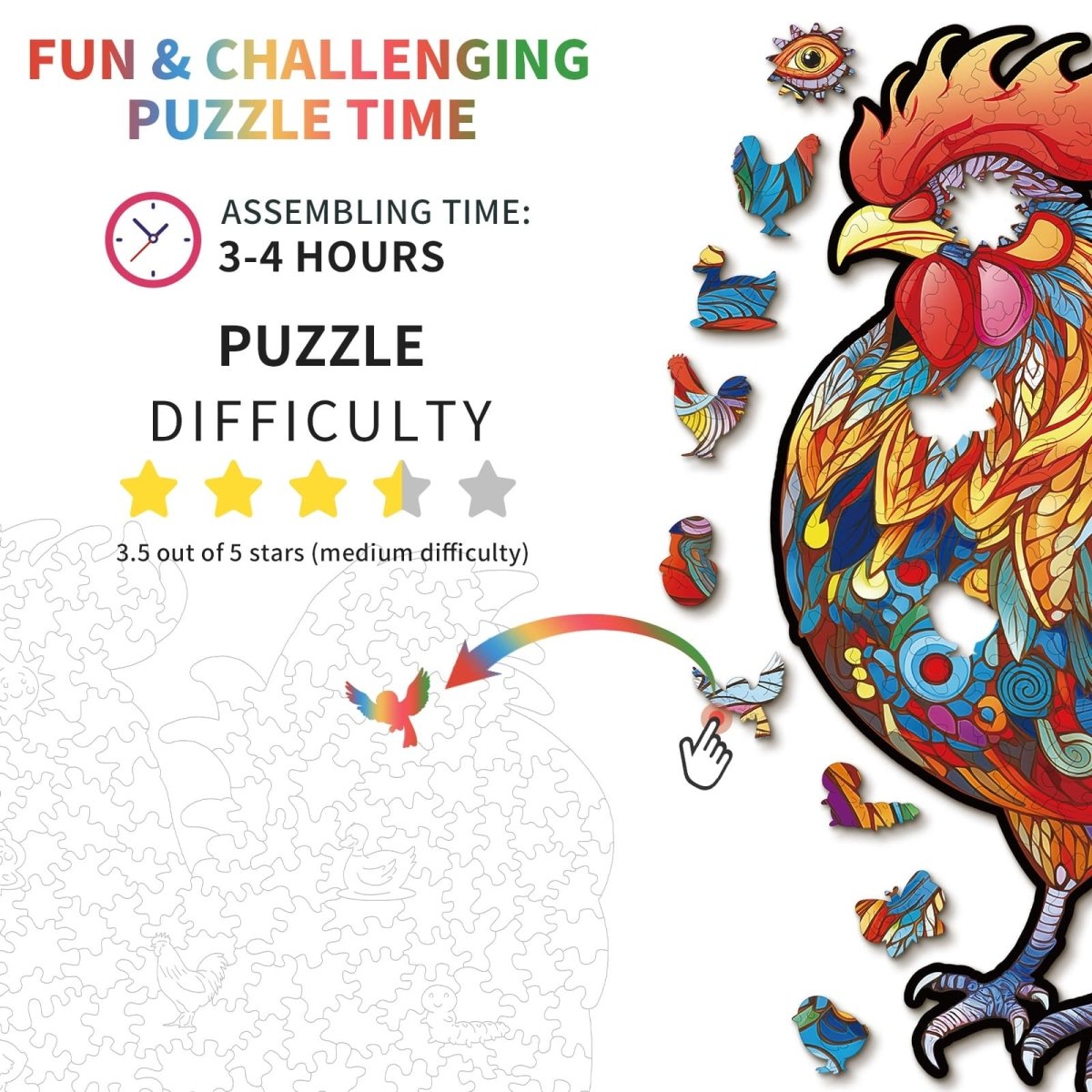 kaayee-majestic-cock-holzpuzzle-small-mit-hahn-motiv image 4