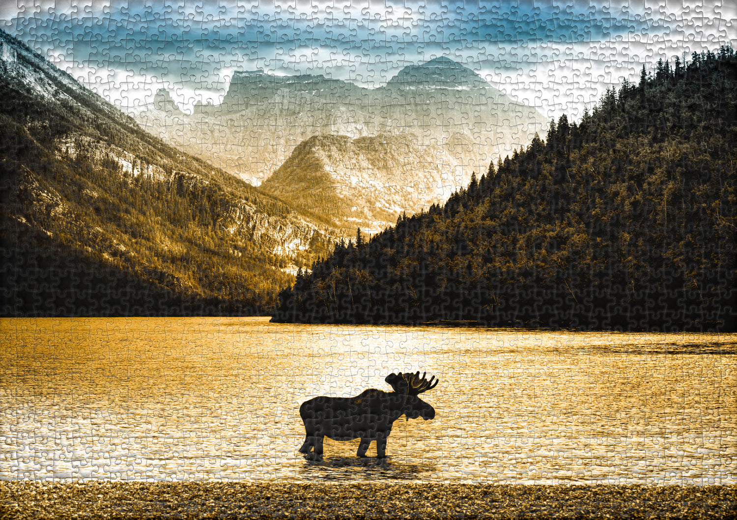 ulmer-puzzleschmiede-1000-teile-sonnenbad-mitternacht-puzzle-elch image 2