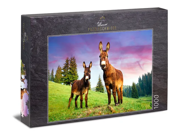ulmer-puzzleschmiede-alm-esel-puzzle-1000-teile-esel-alpen image 1