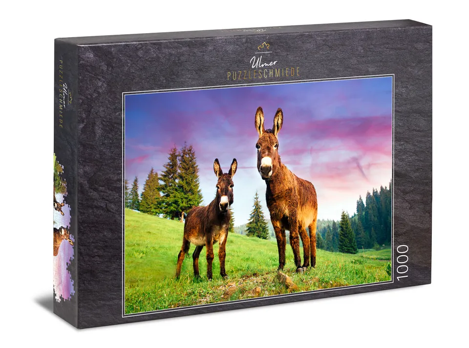 ulmer-puzzleschmiede-alm-esel-puzzle-1000-teile-esel-alpen image 1