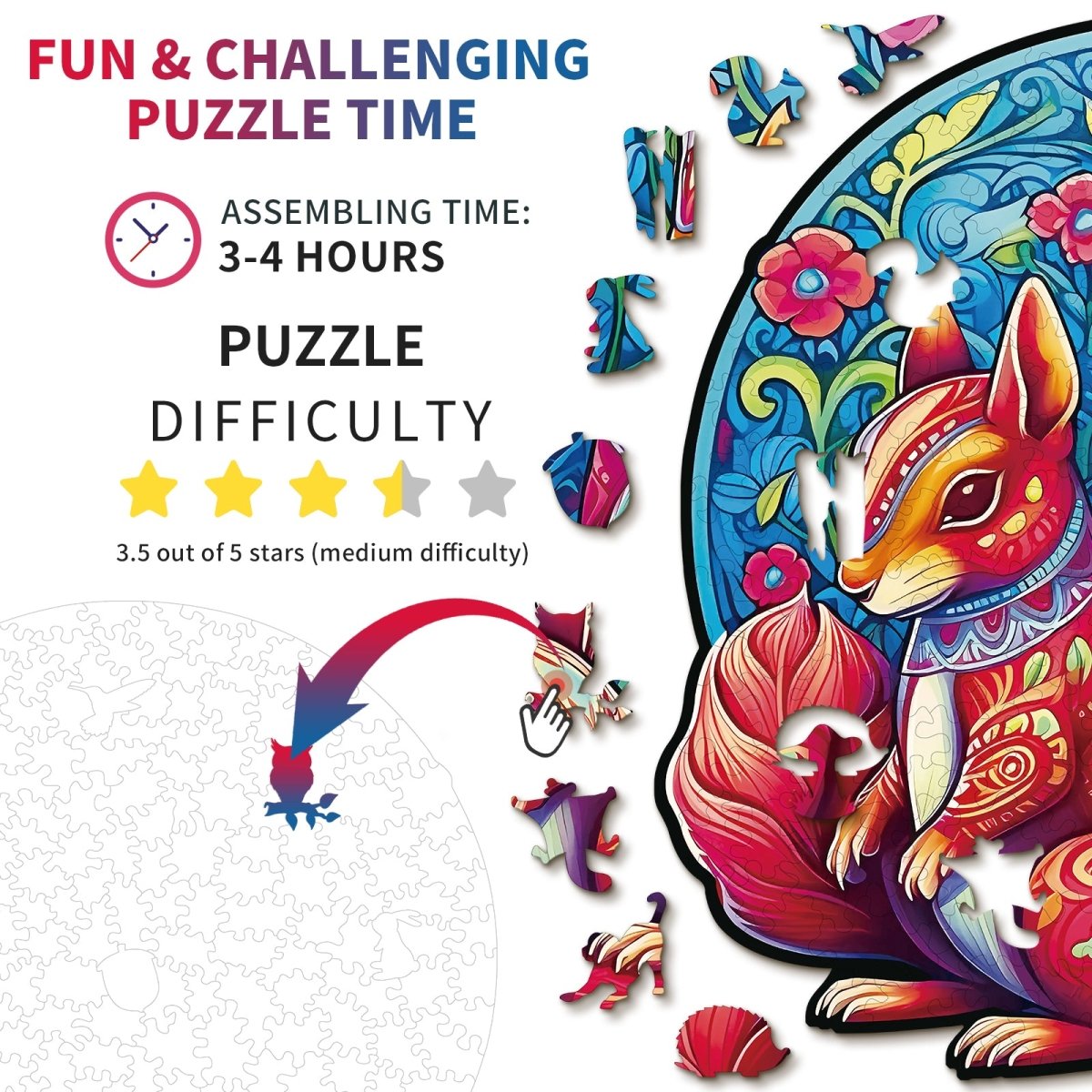kaayee-wooden-puzzle-squirrel-friends-holzpuzzle-medium-eichh-rnchen image 4