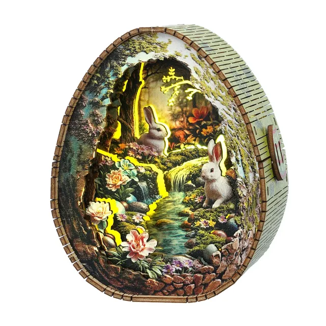kaayee-night-light-rabbits-by-the-stream-holz-puzzle-lampe image 1