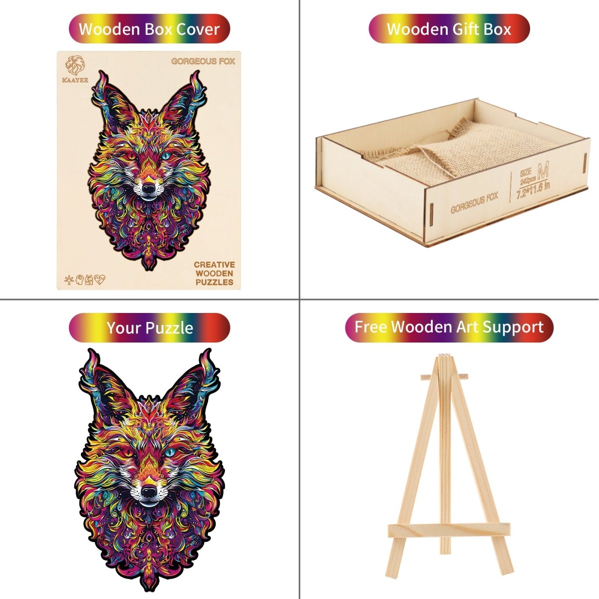 kaayee-wooden-puzzle-gorgeous-fox-holzpuzzle-medium-bunt image 3
