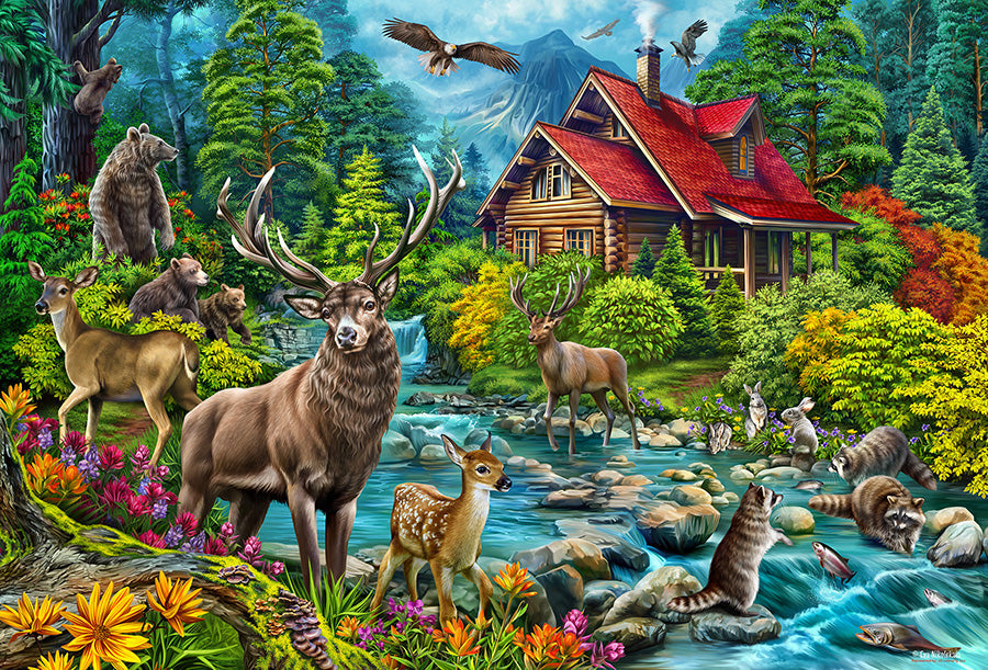 cobble-hill-2000-piece-red-roofed-cabin-puzzle-2000-teile-wildtiere image 2