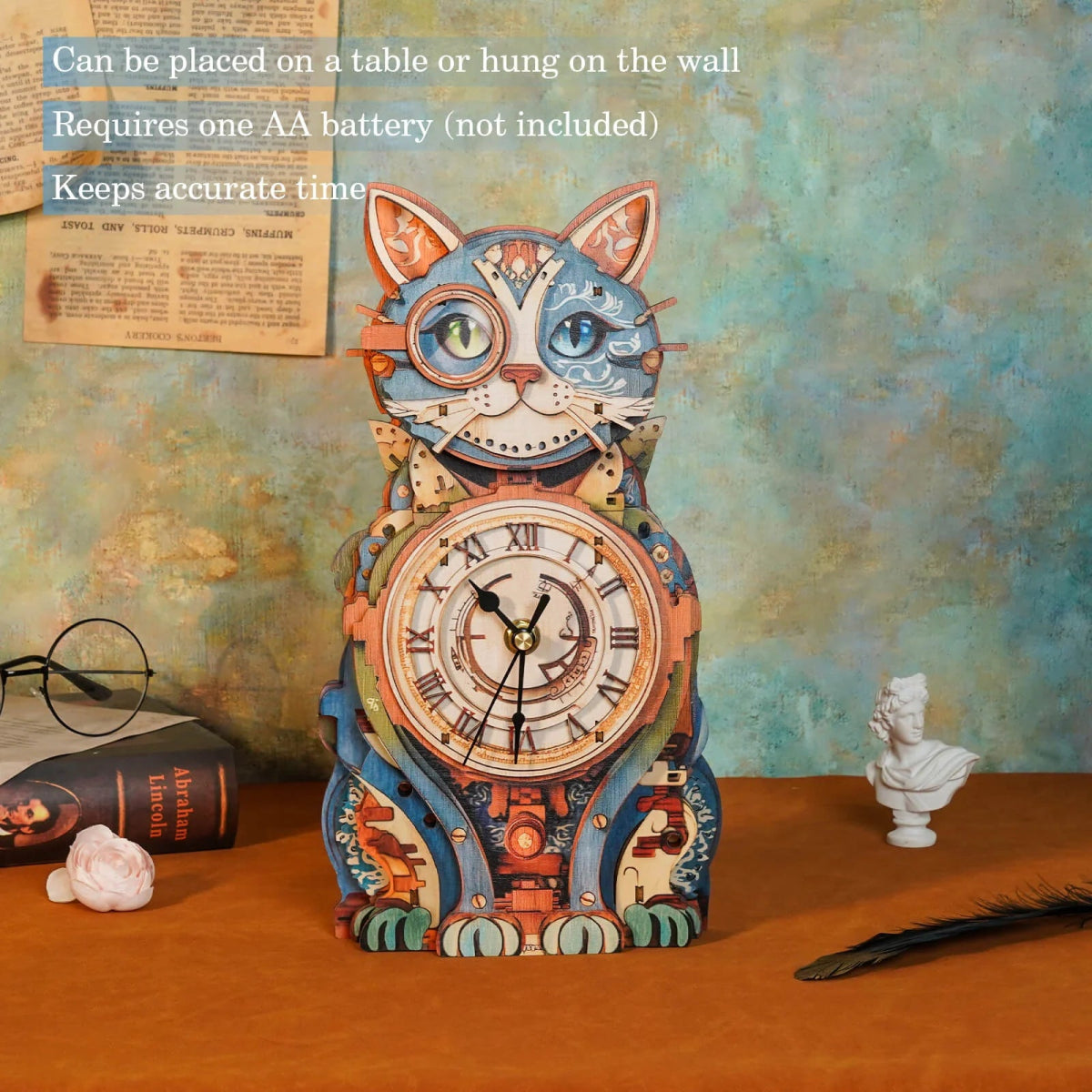 kaayee-cat-detective-uhr-bausatz-holz-katze image 2