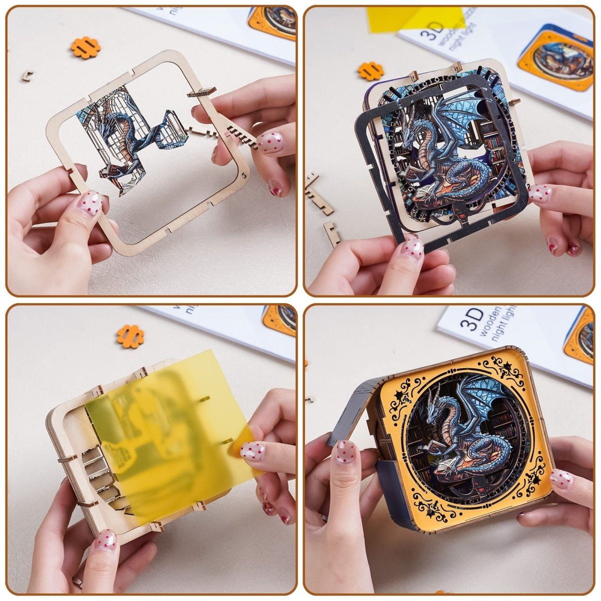 kaayee-night-light-library-dragon-3d-holzpuzzle-nachtlicht-only image 4