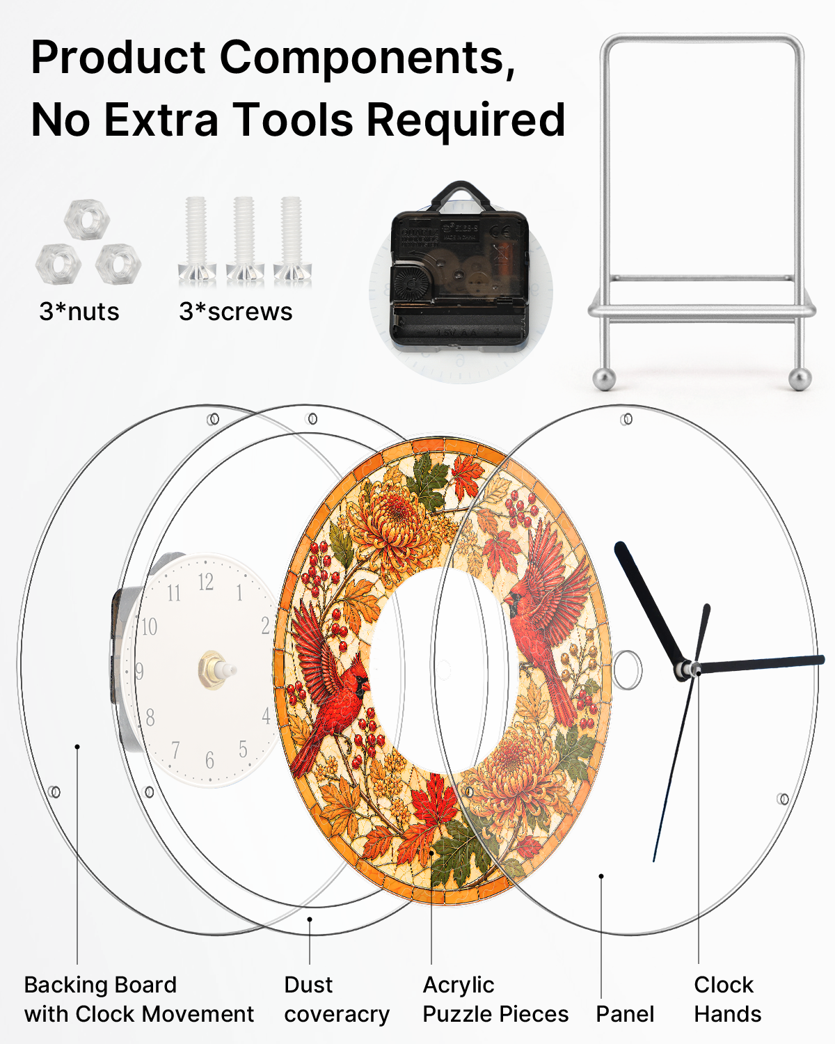kaayee-clock-kit-autumn-melody-cardinal-acryl-puzzle-uhr-regular image 6