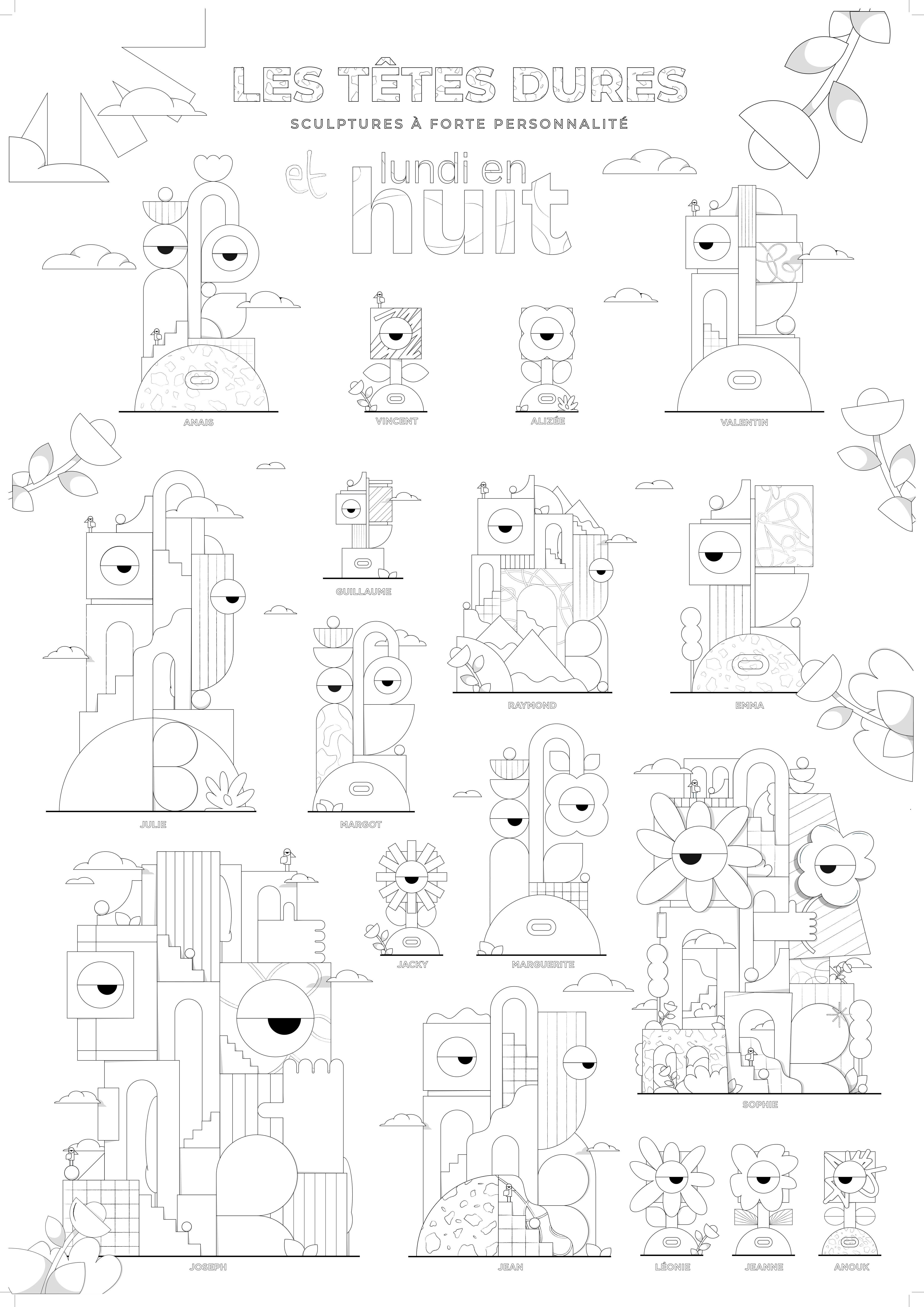 lundi-en-huit-coloriage-les-t-tes-dures-riesen-ausmalbild-100x70-cm image 3